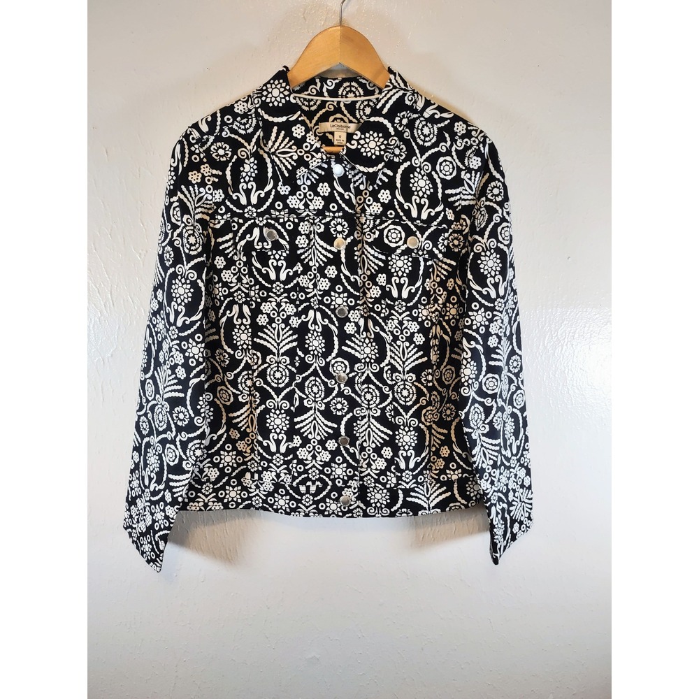 Black/White Liz Claiborne NY Floral Design Button Down Jacket Women's Size 12